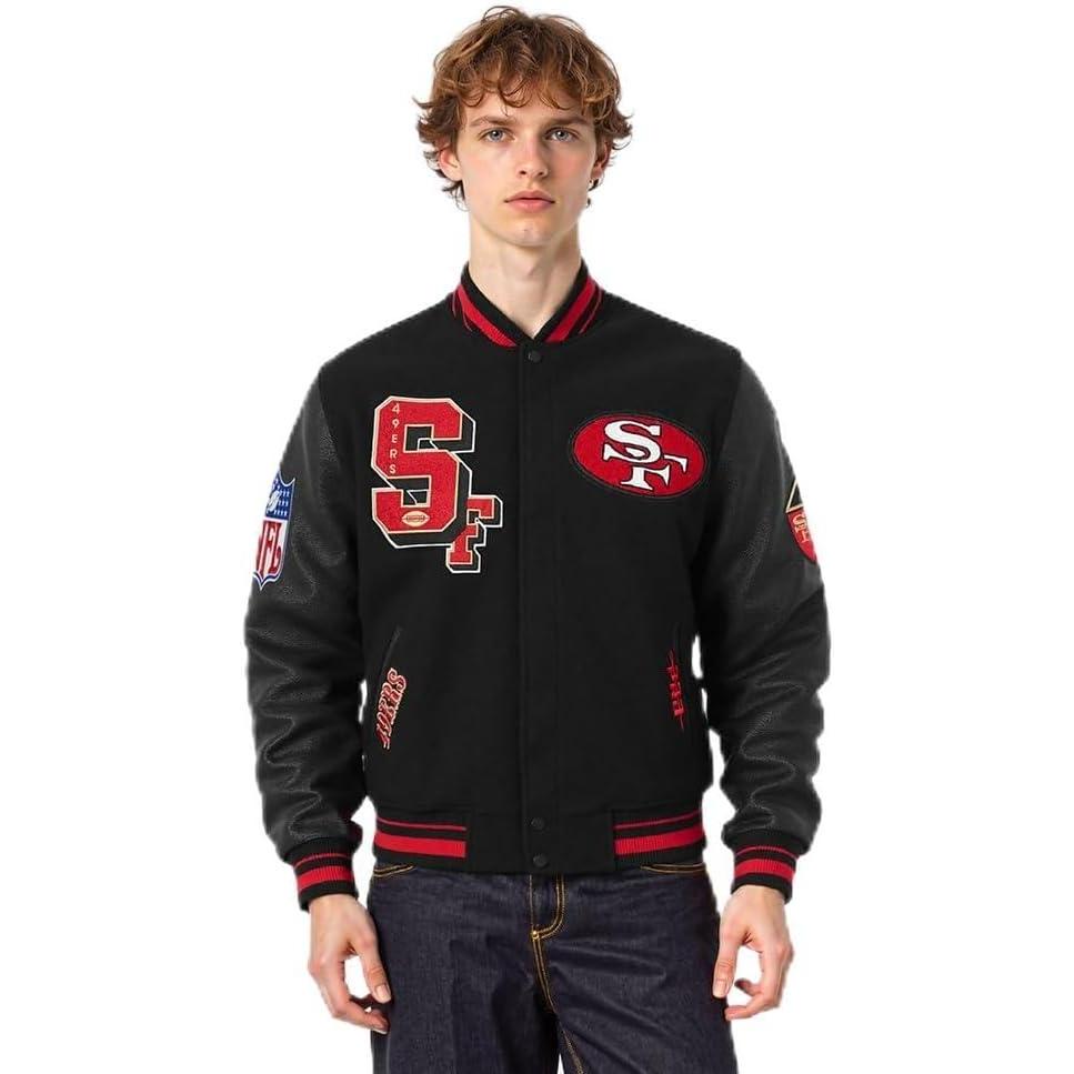 imagePro Standard Mens NFL Best Of Varsity JacketBlackRedBlack