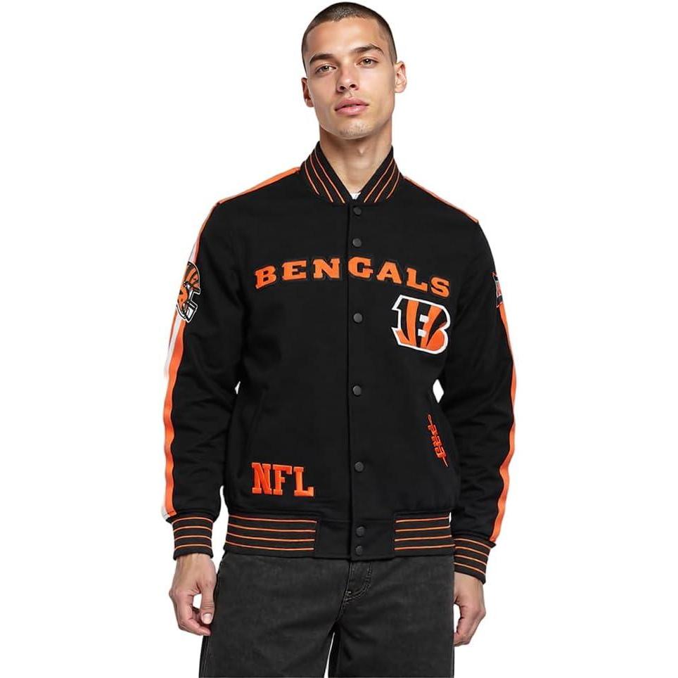 imagePro Standard Mens NFL Pro Game Day Jacket Double Knit JacketBlackOrangeWhite