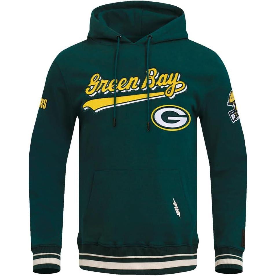 imagePro Standard Mens NFL Script Tail Brushed Back French Terry Pull Over HoodieForest Green