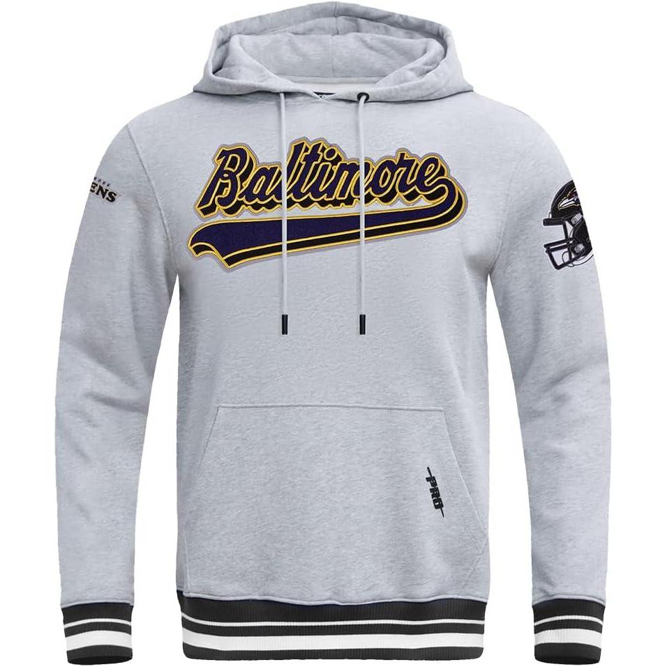 imagePro Standard Mens NFL Script Tail Brushed Back French Terry Pull Over HoodieHeather GrayBlack