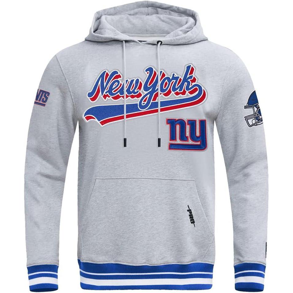 imagePro Standard Mens NFL Script Tail Brushed Back French Terry Pull Over HoodieHeather GreyDodger Blue