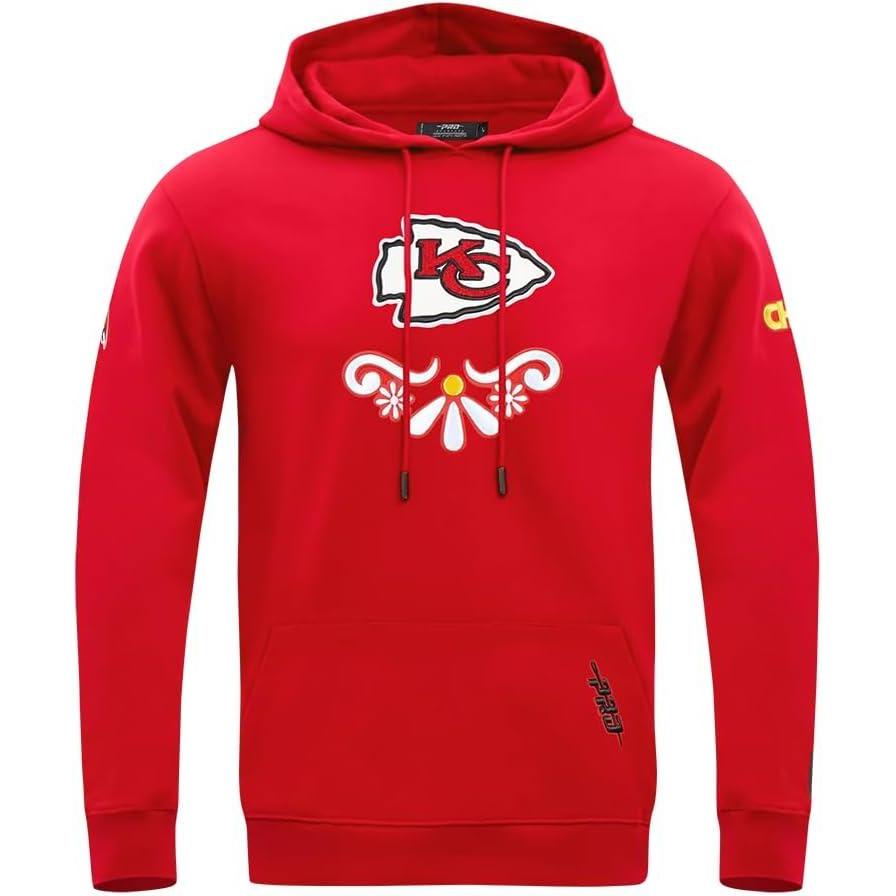 imagePro Standard Mens NFL Sugar Skull Brushed Back French Terry Pull Over HoodieRed