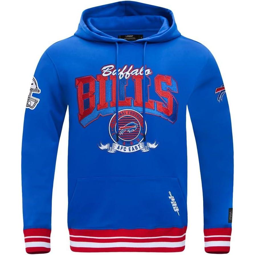 imagePro Standard Mens NFL Team Badge Brushed Back French Terry Pull Over HoodieRoyal BlueRed