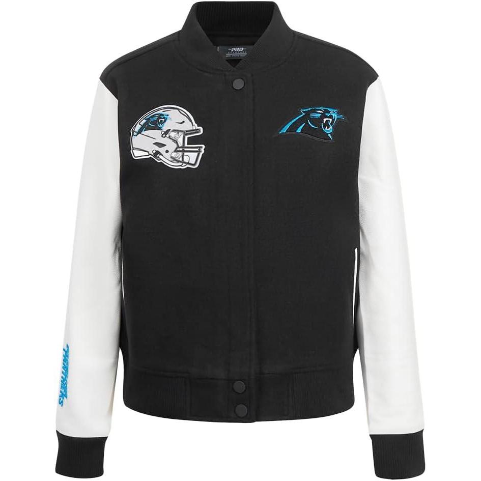 imagePro Standard Womens NFL Carolina Panthers Classic Chenille Varsity Jacket BlackWhite XS