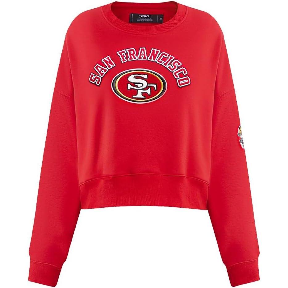 imagePro Standard Womens NFL Classic Chenille Brushed Back French Terry Crewneck SweatshirtRed