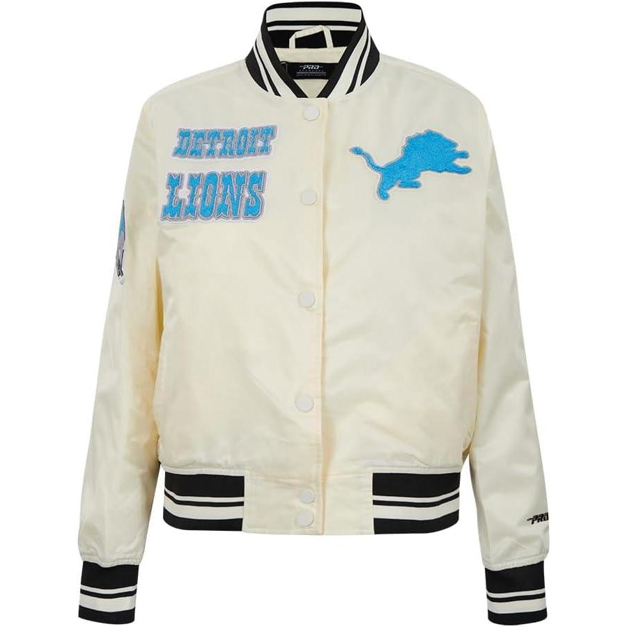imagePro Standard Womens NFL Detroit Lions Retro Classics Satin Jacket EggshellBlack M