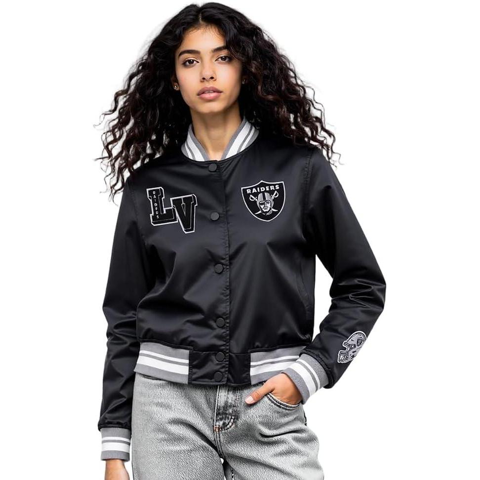imagePro Standard Womens NFL Mash Up Satin JacketBlackGray