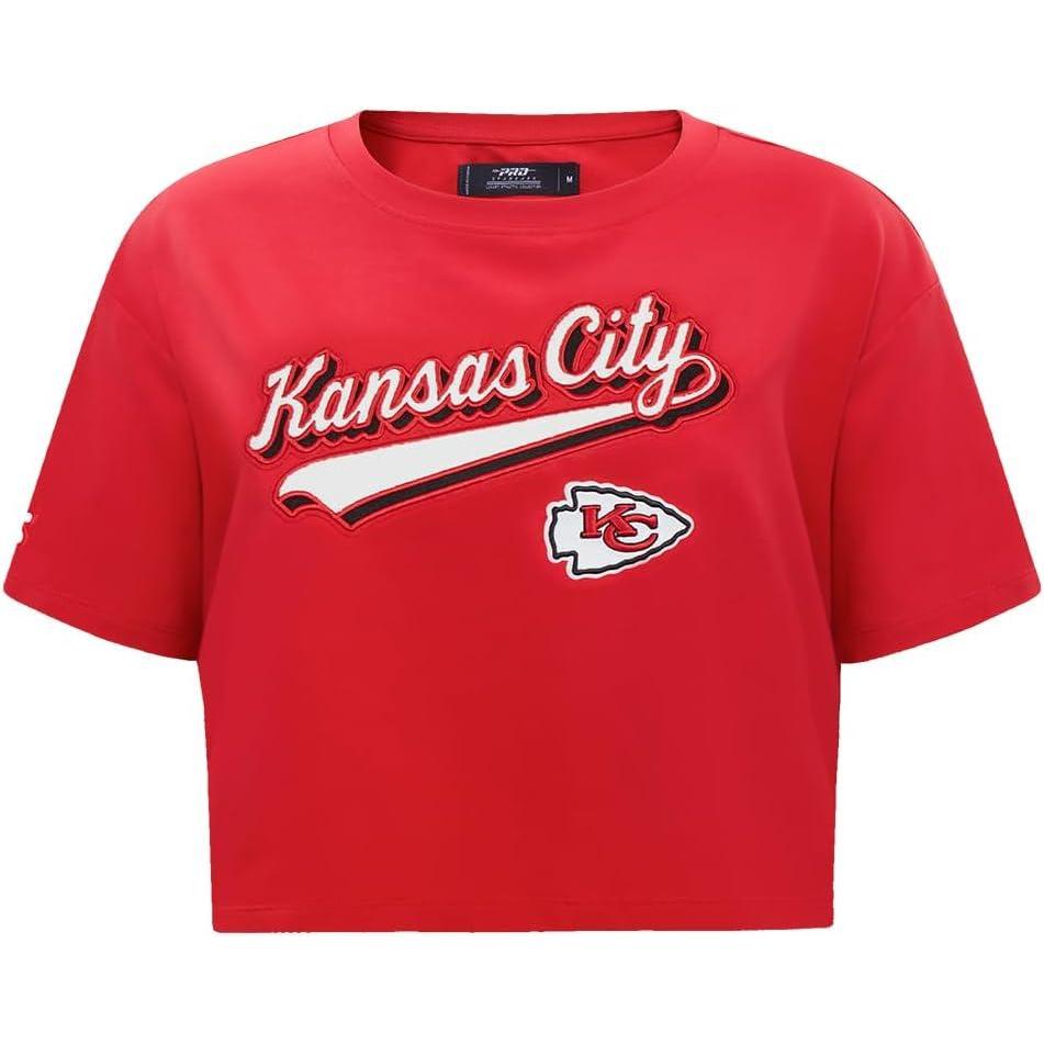 imagePro Standard Womens NFL Script Tail Cotton Single Short Sleeve Boxy TeeRed