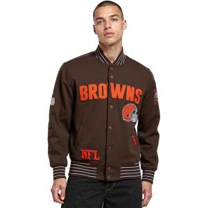 Pro Standard Mens NFL Pro Game Day Jacket Double Knit Jacket(Brown/Eggshell/Brown)