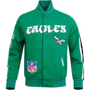 Pro Standard Mens NFL Pro Game Day Jacket Double Knit Jacket(Kelly Green/White/Black)