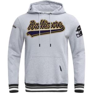 Pro Standard Mens NFL Script Tail Brushed Back French Terry Pull Over Hoodie(Heather Gray/Black)