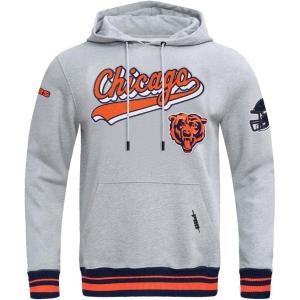 Pro Standard Mens NFL Script Tail Brushed Back French Terry Pull Over Hoodie(Heather Grey/Midnight Navy/Orange)