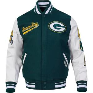 Pro Standard Mens NFL Script Tail Varsity Jacket(Green)