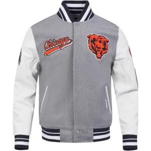 Pro Standard Mens NFL Script Tail Varsity Jacket(Heather Grey/White/Midnight Navy)