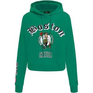 Pro Standard Womens NBA Old English Cropped Pullover Hoodie(Kelly Green)