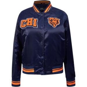 Pro Standard Womens NFL Mash Up Satin Jacket(Midnight Navy/Orange/Midnight Navy)