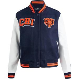 Pro Standard Womens NFL Mash Up Varsity Jacket(Midnight Navy/Orange/Midnight Navy)