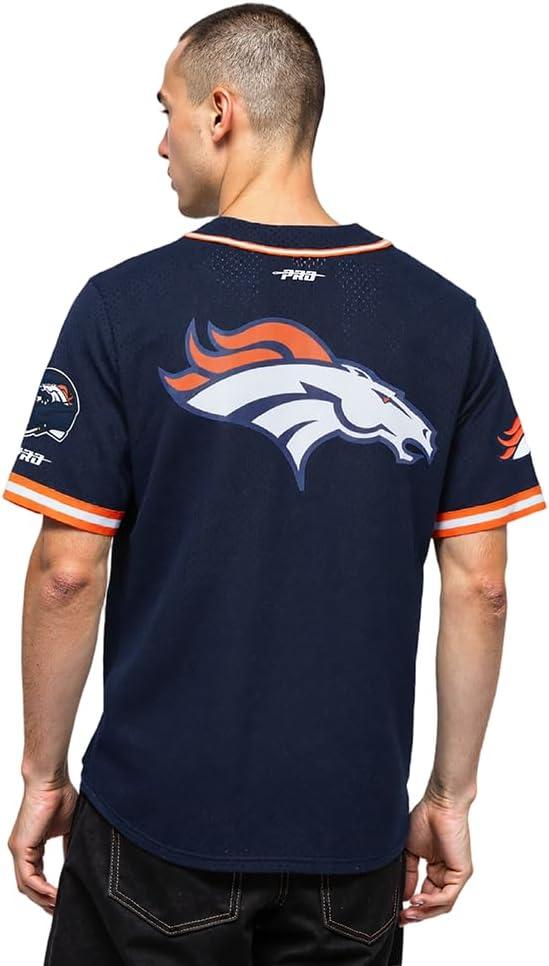 imagePro Standard Mens NFL Mesh Button Down TopMidnight NavyOrange