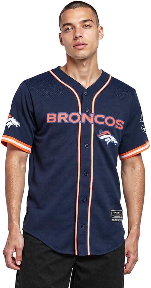 imagePro Standard Mens NFL Mesh Button Down TopMidnight NavyOrange