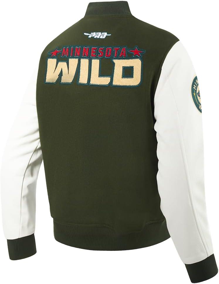 imagePro Standard Mens NHL Classic Varsity JacketForest GreenWhite