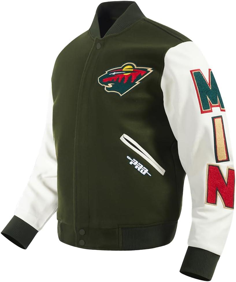 imagePro Standard Mens NHL Classic Varsity JacketForest GreenWhite