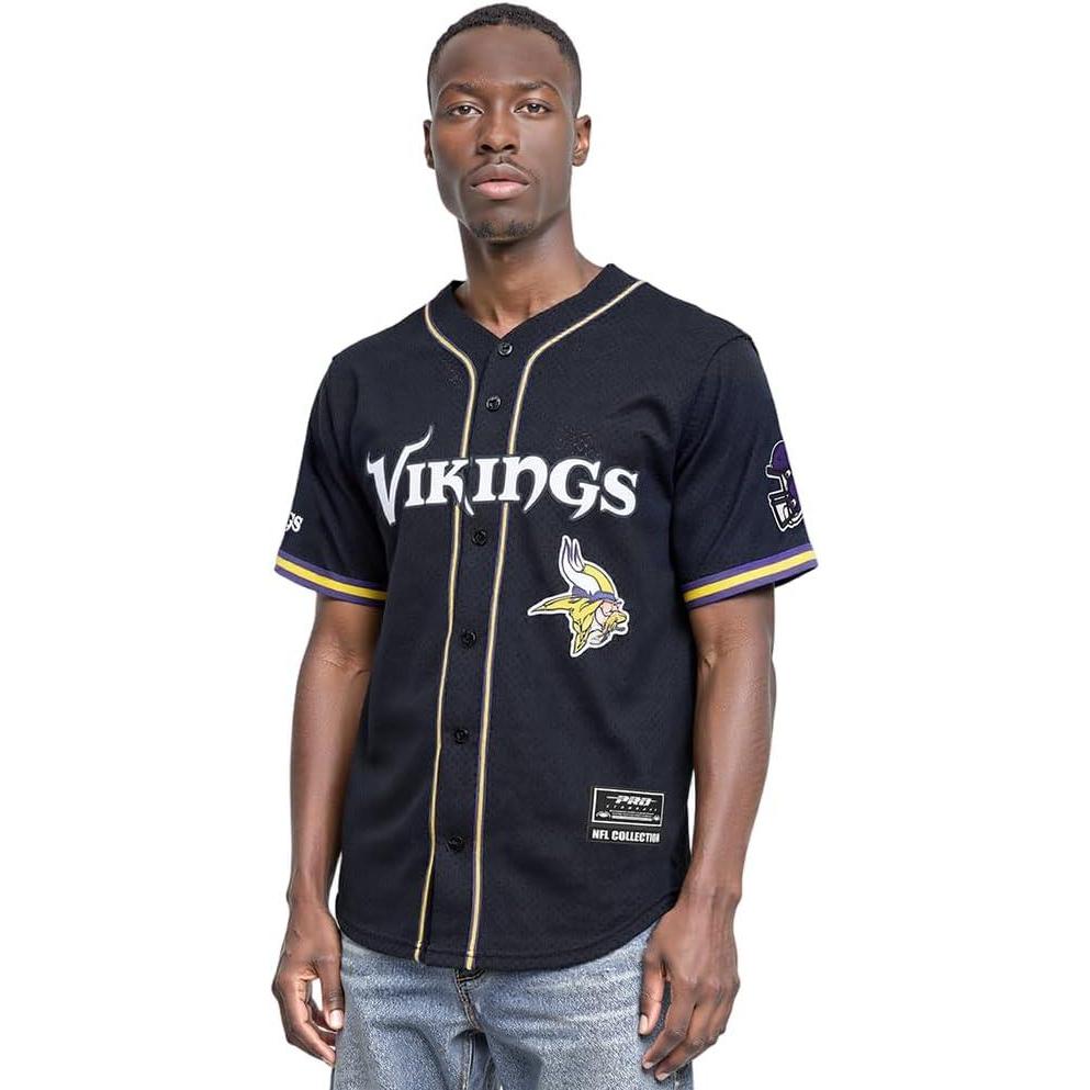 imagePro Standard Mens NFL Mesh Button Down TopBlackPurple