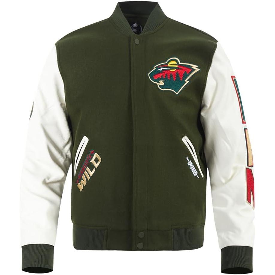 imagePro Standard Mens NHL Classic Varsity JacketForest GreenWhite