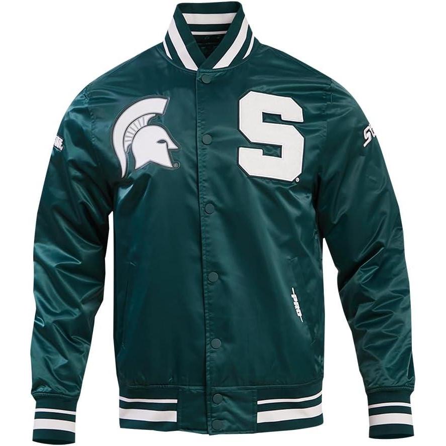imagePro Standard NCAA mens Mens College Classic Chenille Satin JacketForest Green