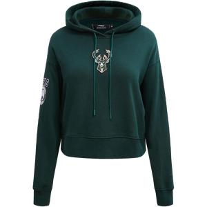 Pro Standard Womens NBA Classic Chenille Cropped Pullover Hoodie(Forest Green)