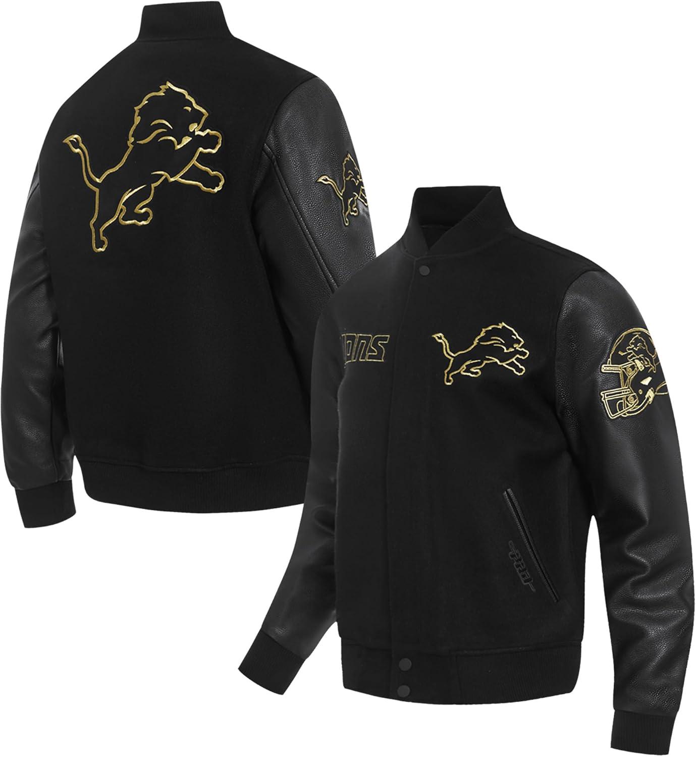 imageNFL DETROIT LIONS BLACK ampamp GOLD MENS WOOL VARSITY JACKET JET BLACKJet Black