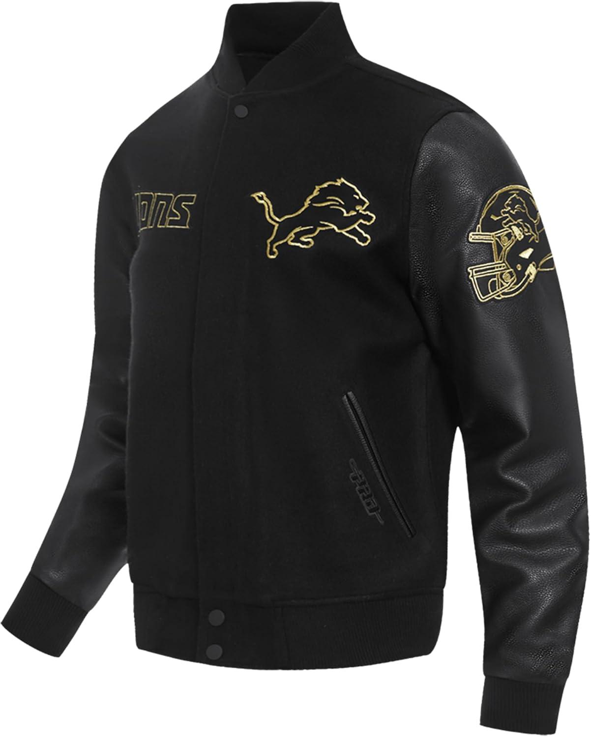 imageNFL DETROIT LIONS BLACK ampamp GOLD MENS WOOL VARSITY JACKET JET BLACKJet Black
