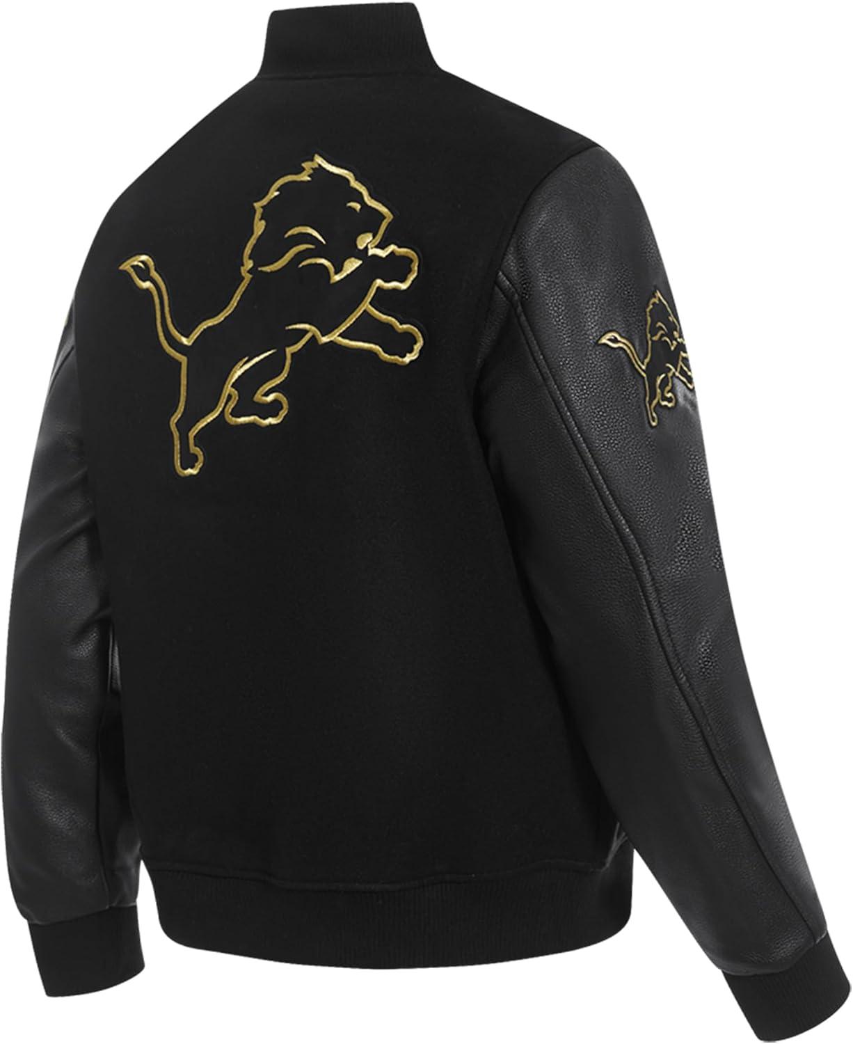 imageNFL DETROIT LIONS BLACK ampamp GOLD MENS WOOL VARSITY JACKET JET BLACKJet Black