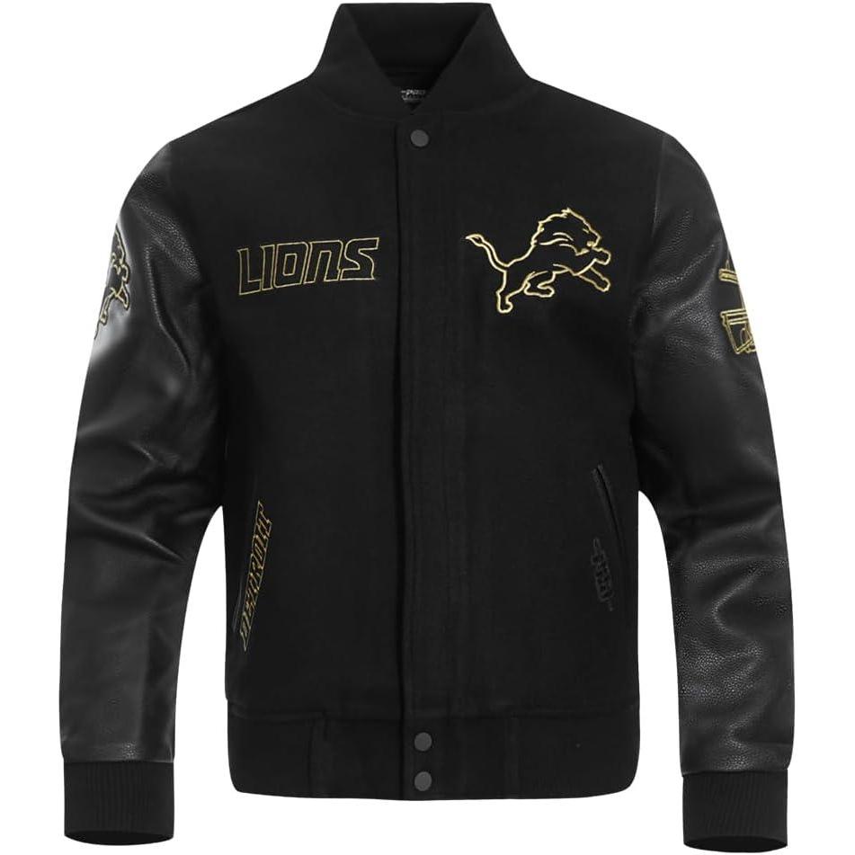 imageNFL DETROIT LIONS BLACK ampamp GOLD MENS WOOL VARSITY JACKET JET BLACKBlack