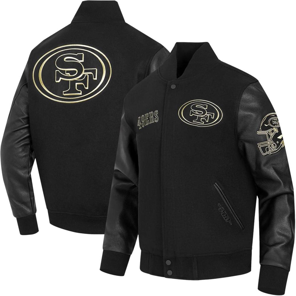 imageNFL DETROIT LIONS BLACK ampamp GOLD MENS WOOL VARSITY JACKET JET BLACKJet Black