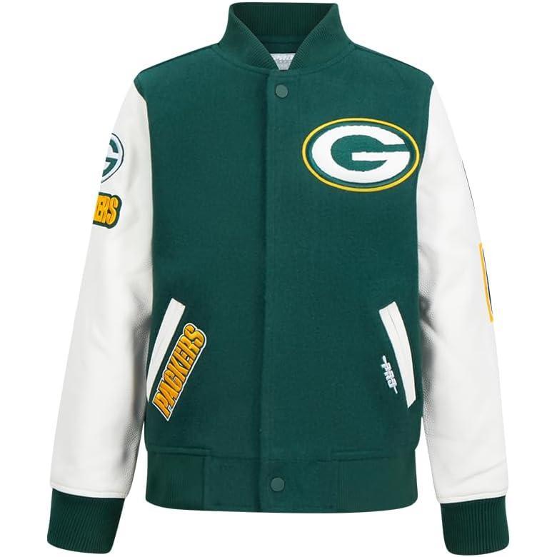 imagePro Standard Big Boys NFL Classic Chenille Varsity JacketForest GreenWhite