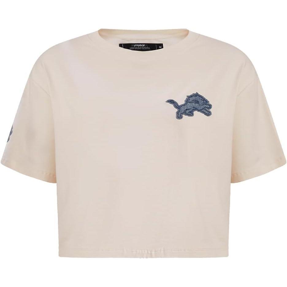 imagePro Standard Womens NFL Detroit Lions Varsity Blues Short Sleeve Boxy Tee Linen S