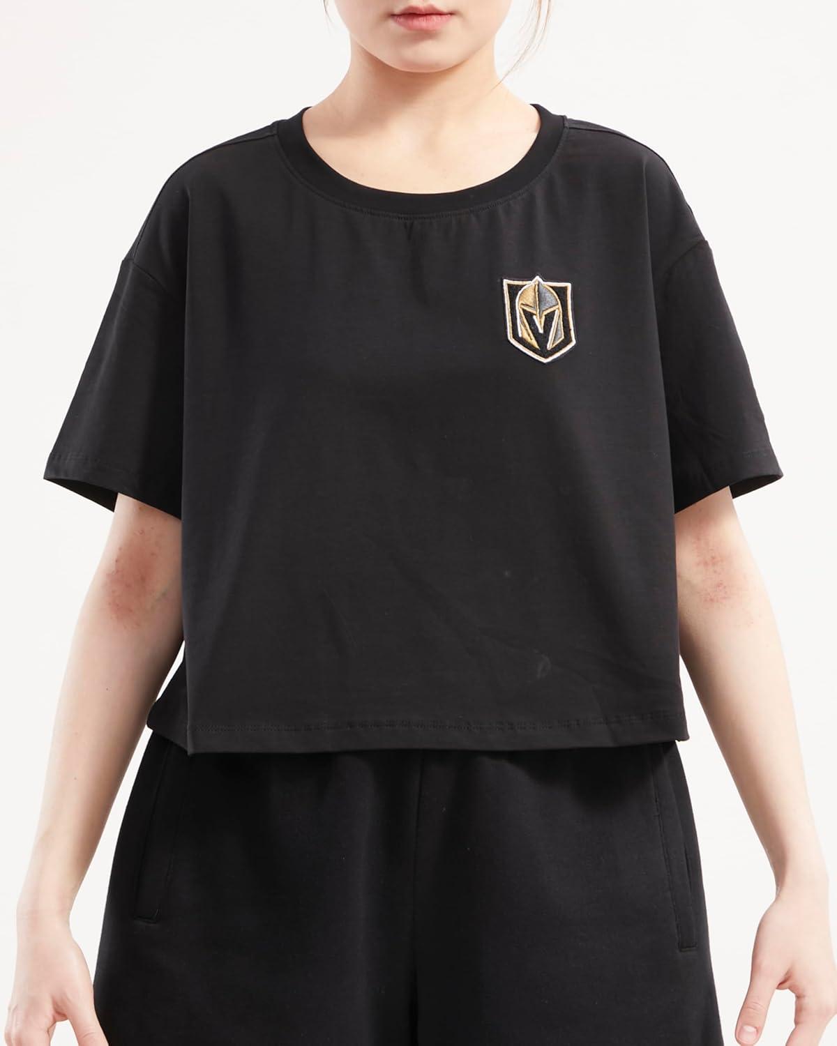 imagePro Standard NHL Womens Womens NHL Classic Chenille Cotton Short Sleeve Boxy TeeBlack