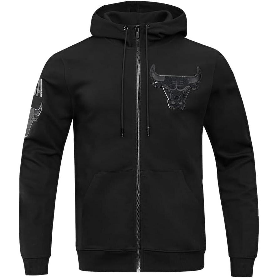 imagePro Standard Mens NBA Chicago Bulls Classic Triple Black Full Zip Hoodie Black M