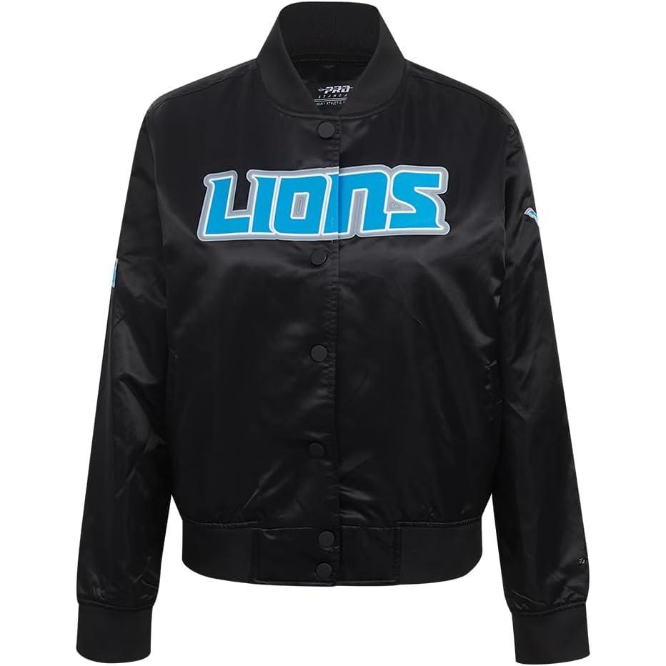 imagePro Standard Womens NFL Detroit Lions Classic Chenille Satin Jacket Black L