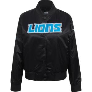 Pro Standard Womens NFL Detroit Lions Classic Chenille Satin Jacket Black L