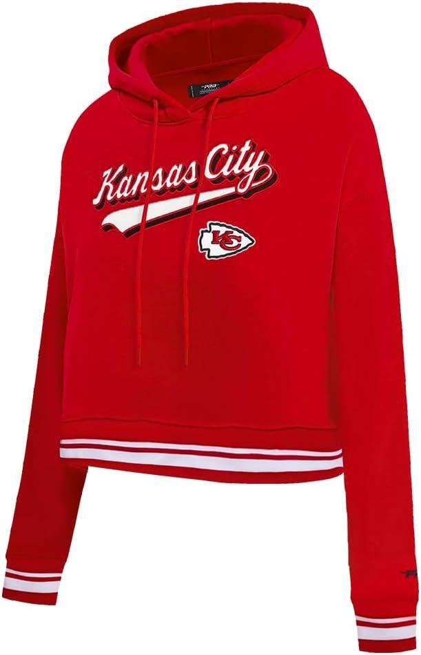 imagePro Standard Womens NFL Script Tail Brushed Back French Terry Cropped Pullover HoodieRed