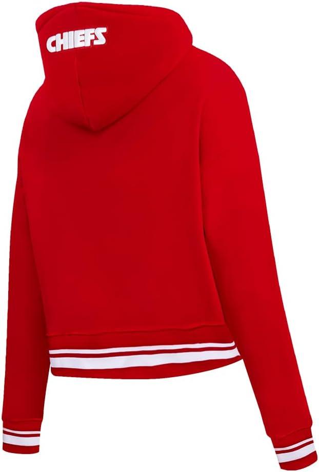 imagePro Standard Womens NFL Script Tail Brushed Back French Terry Cropped Pullover HoodieRed