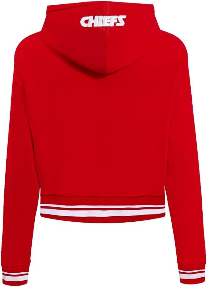 imagePro Standard Womens NFL Script Tail Brushed Back French Terry Cropped Pullover HoodieRed