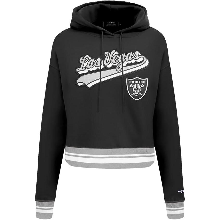 imagePro Standard Womens NFL Script Tail Brushed Back French Terry Cropped Pullover HoodieBlackGray
