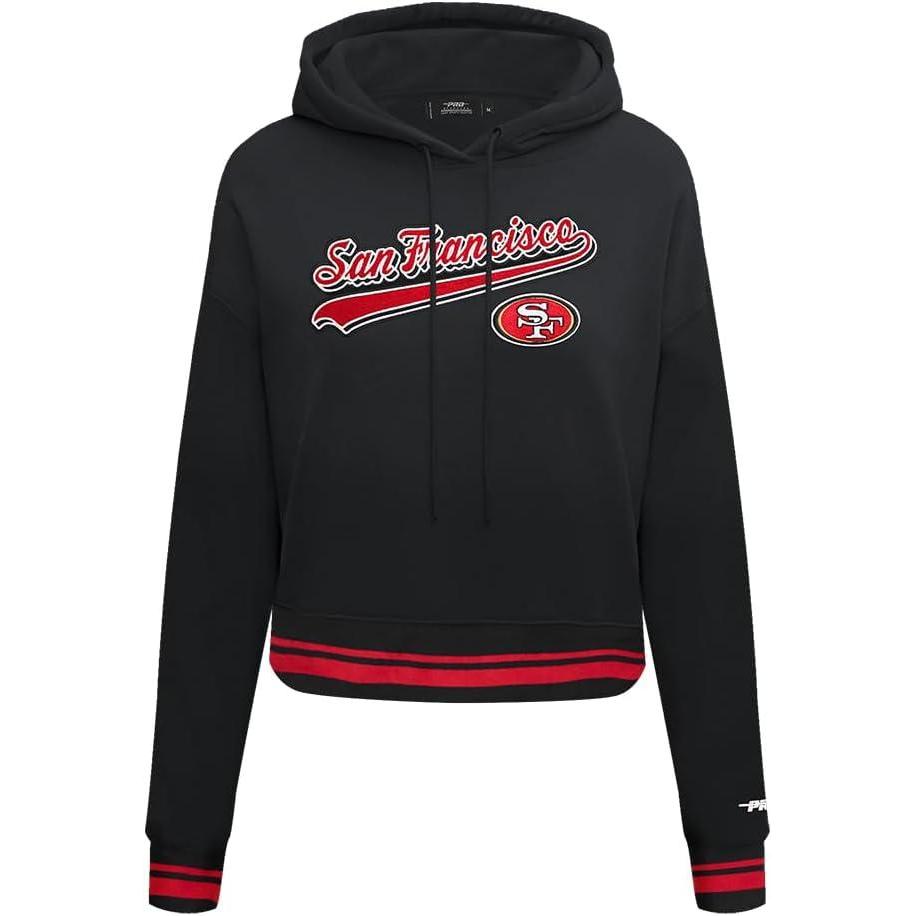 imagePro Standard Womens NFL Script Tail Brushed Back French Terry Cropped Pullover HoodieBlackRedBlack