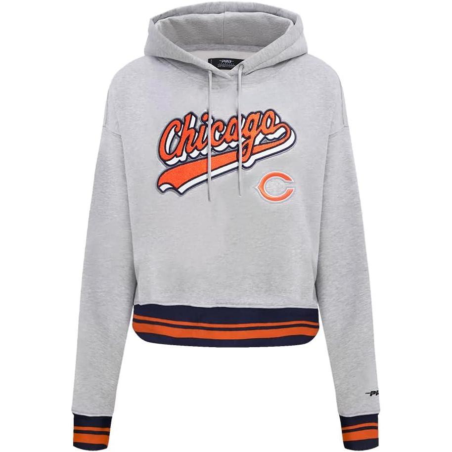imagePro Standard Womens NFL Script Tail Brushed Back French Terry Cropped Pullover HoodieHeather GreyMidnight NavyOrange