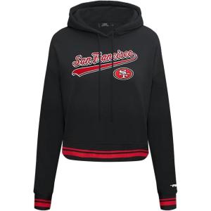 Pro Standard Womens NFL Script Tail Brushed Back French Terry Cropped Pullover Hoodie(Black/Red/Black)