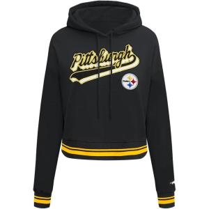 Pro Standard Womens NFL Script Tail Brushed Back French Terry Cropped Pullover Hoodie(Black/Yellow)