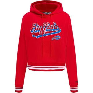 Pro Standard Womens NFL Script Tail Brushed Back French Terry Cropped Pullover Hoodie(Red)