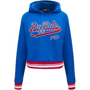 Pro Standard Womens NFL Script Tail Brushed Back French Terry Cropped Pullover Hoodie(Royal Blue/Red)